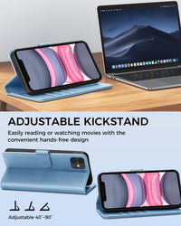AIMOYU for iPhone 11 Case, Flip Wallet Leather Phone Case with [4 Card Slots] [Kickstand] [RFID Blocking] Magnetic Protective Shockproof Cover for iPhone 11 Phone Case - Sky Blue
