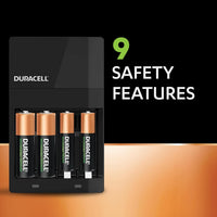 DURACELL Hi-Speed Battery Charger, 4 hours, Compatible with AA and AAA NiMh Batteries, 2x AA 1300mAh and 2x AAA 750 mAh, Rechargeable Batteries Included