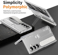 Case for Samsung Galaxy Z Fold 7 with Built-in Screen Protector/Finger Ring Buckle/Hinge Protection/Kickstand Shockproof Soft Touch Non-slip Phone Cover for Samsung Galaxy Z Fold7 Transparent