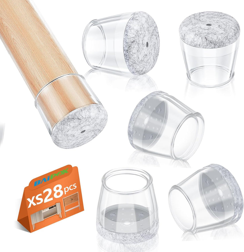 28Pcs Chair Leg Floor Protectors, BAIPOK Rectangle Chair Leg Cover Protectors, Rubber Furniture Feet Cup for Hardwood Floors(Fit:23-29mm)