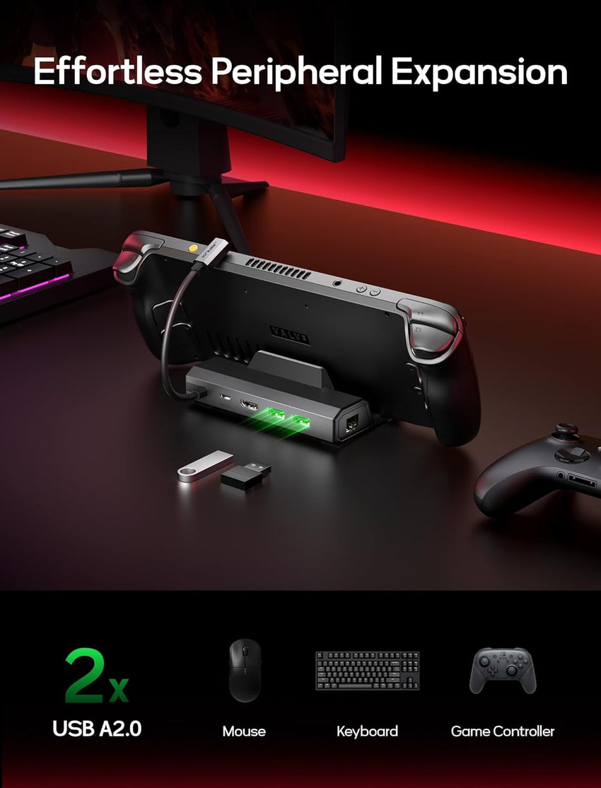 JSAUX Steam Deck Dock, 5-in-1 Docking Station Compatible with Steam Deck/OLED/ROG Ally/Lenovo Legion Go, Steam Dock with HDMI 2.0 4K@60Hz, 100Mbps Ethernet, Dual USB-A 2.0 and 100W USB-C Port-HB0602