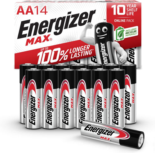 Energizer Max - AA Batteries (14 Pack) - Double A 1.5V Battery - Long Lasting Alkaline Power for Everyday Devices - 100% Recyclable Plastic Free Packaging - 10 Year Shelf Life [Amazon Exclusive]