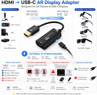 AR Glasses HDMI to USB-C Display Adapter 4.9ft 4K@60Hz Play and Charge