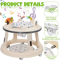 Baby Walker Height Adjustable with Music & Light,Kids Activity Walker Sit and Stand with 360Â° Quiet Wheels,Swivel Seat,Foot Pad and Game Play Center,Gift for Girls Boys Toddler,White