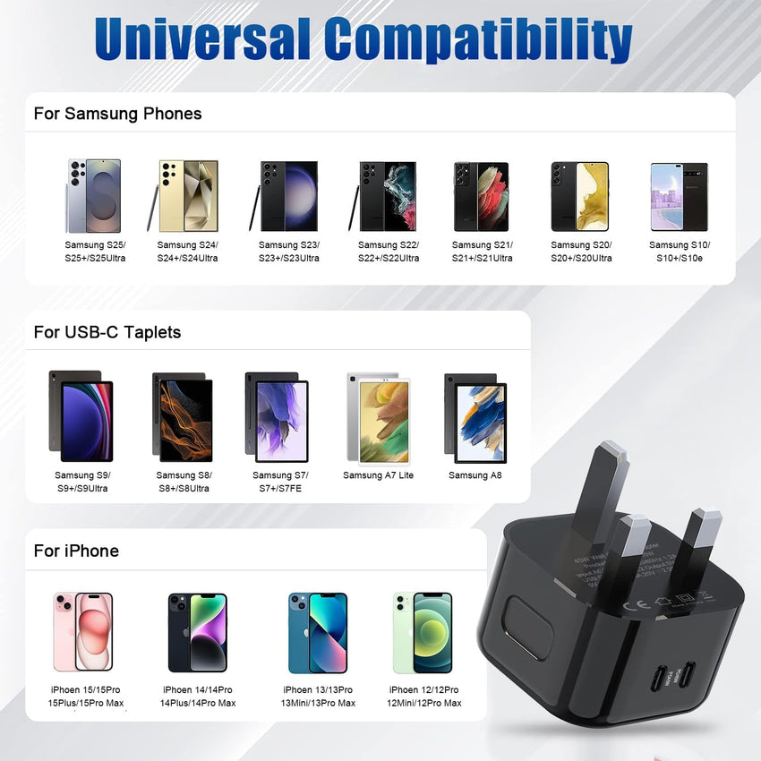 2Pack 45W Super Fast Charger for Samsung Galaxy S26 Ultra/S25 Plus/S23 Ultra/S24 FE A57 A37 A56 5G A36 A54 A55 A25 A17 A53 A35 Z Fold 5 6 7 8 Dual USB C Charging Plug Phone Adaptor and USBC Cable