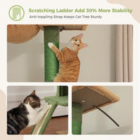 PAWZ Road Cat Tree READ DESC Floor to Ceiling with Height Adjustable 216cm to 273cm, Cactus Cat Tower with Spacious Activity Space, Hammock and Cat Condo, Anti-Fall Belt, 5 Tiers Green