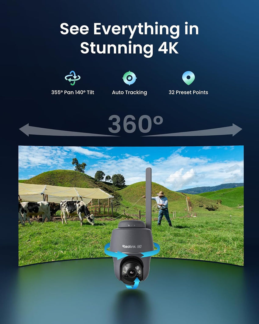 Reolink 4K 4G Solar Outdoor Security Camera AI Detection Colour Night Vision â Black + Solar Panel