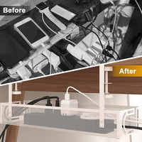 Rppiup Under Desk Cable Management Tray, No Drill Steel Cable Management Under Desk tray, Hollow Sturdy Metal Mesh Table Wire Organiser No Damage to Table, for Office Home Kitchens