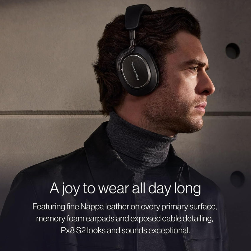 Bowers & Wilkins Px8 S2 Noise Cancelling Wireless Headphones with Bluetooth Audio, & Quick Charge, 30 Hours of High-Resolution Playback and Built-In Microphone - Onyx Black