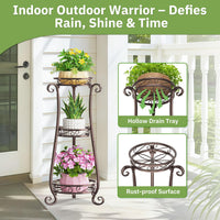 3-Tier Metal Plant Stand Tall Stable Flower Rack for Large Pots Bronze