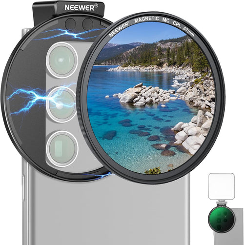 NEEWER 67mm Magnetic CPL Filter, Circular Polarizing Filter with Cold Shoe Camera Lens Clip, Photography Accessories Compatible with Samsung Galaxy Android