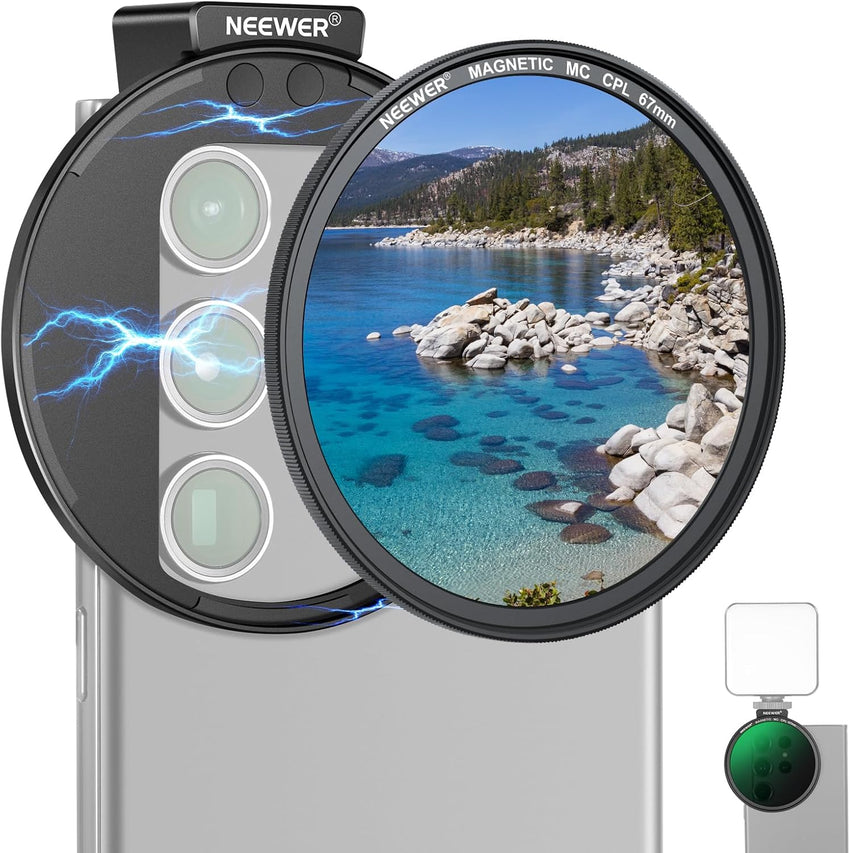 NEEWER 67mm Magnetic CPL Filter, Circular Polarizing Filter with Cold Shoe Camera Lens Clip, Photography Accessories Compatible with Samsung Galaxy Android
