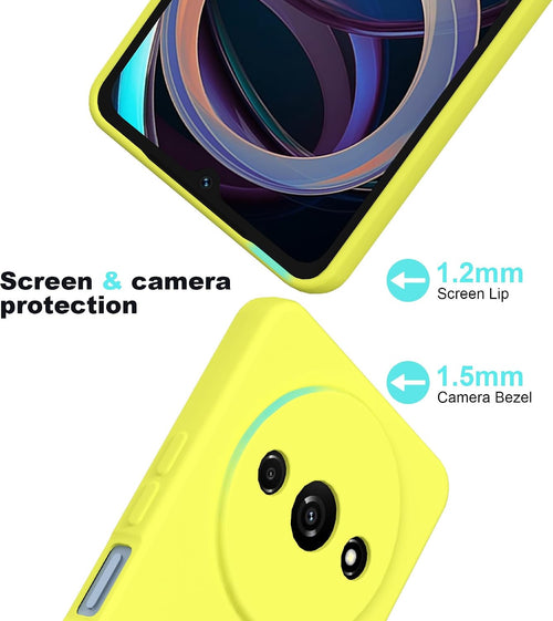 BUTISHIYU Case Compatible with Xiaomi Redmi A3 4G with 1 Tempered Glass Screen Protector, Silicone Slim Fit Shockproof Anti-Scratch Case for Xiaomi Redmi A3 4G - Yellow