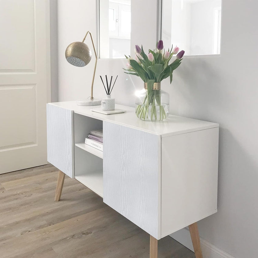 Abyssaly Sticky Back Plastic White Vinyl Wrap Wood Effect Self Adhesive Wallpaper Waterproof Peel and Stick Wallpaper 90cm X 300cm for Decorative Kitchen Worktop Wall Table Furniture Stickers