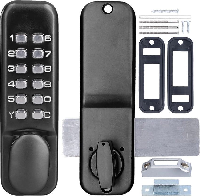 Pin Door Lock, Mechanical Combination Lock, Chrome Latch Keyless Entry, Anti Theft Codes Deadbolt Lock for Bidirectional Gate Glass Door