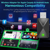 Wireless CarPlay Adapter for iPhone and Android Auto Adapter, 2-in-1 2025 New Upgraded Bluetooth Car Play Dongle Convert Factory Wired to Wireless for car Built-in Wired carplay/Android auto