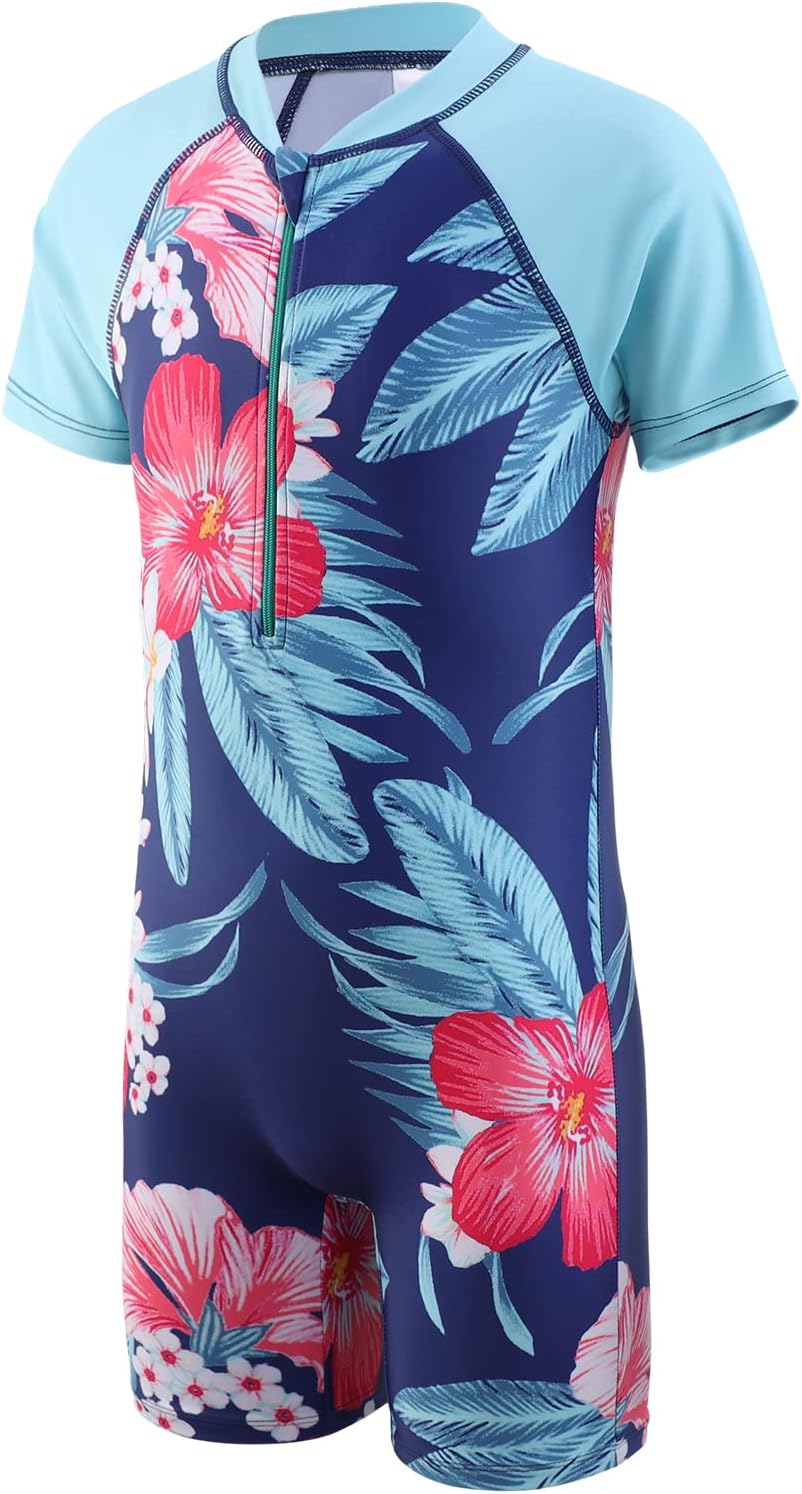 Aisyee Swimming Costume Girls One Piece Bathing Suit Kids Short Sleeve Swimsuit Girls Swimming Suit Age 15-16 Years