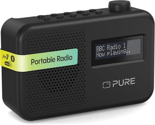 Pure Elan One2 portable DAB+/FM radio with Bluetooth 5.1 (LCD display, 10 preset buttons, can run with 4xAA batteries) Charcoal Black