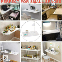 aleawol Wall Mounted Table Folding 60x40cm Floating Laptop Desk Fold-Down Work Table Drop-Leaf Table Wall Writing Desk PC Table Computer Desk Dining Table with Brackets for Space Saving (White)
