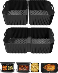 Air Fryer Liners Silicone for Ninja AF500UK, Premium 10cm High Reusable Silicone Liner for Ninja Foodi Flexdrawer AF500UK 10.4L,COSORI Dual TwinFry 10L Air Fryer Liner (3PCS, Black)