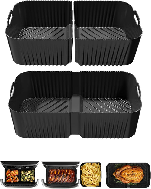 Air Fryer Liners Silicone for Ninja AF500UK, Premium 10cm High Reusable Silicone Liner for Ninja Foodi Flexdrawer AF500UK 10.4L,COSORI Dual TwinFry 10L Air Fryer Liner (3PCS, Black)