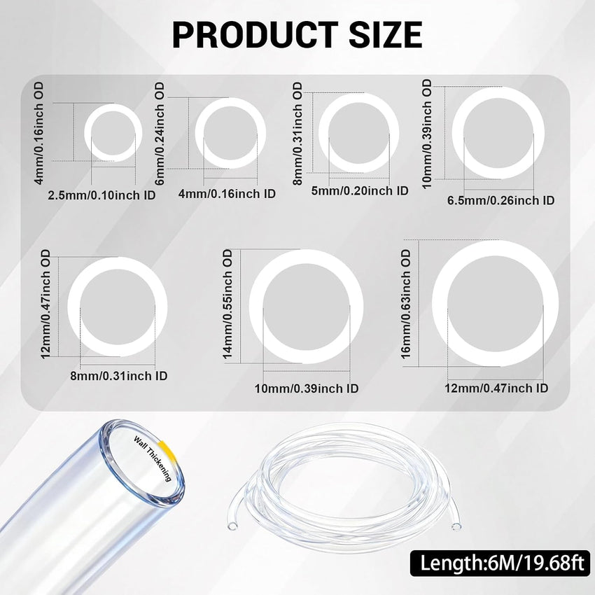 PU Pneumatic Air Hose 6m 16mm OD x 12mm ID Transparent