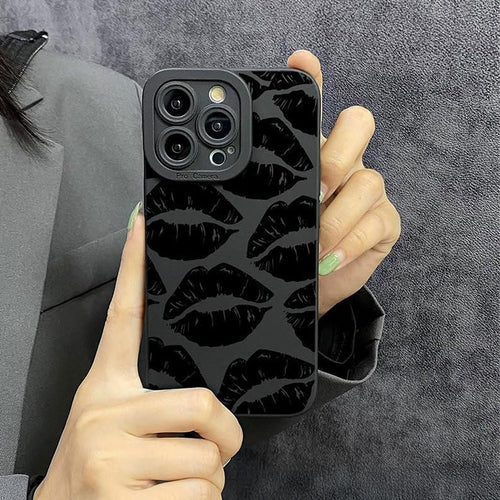 Cutecasee Lips Kiss Print Soft Silicone Phone Case for iPhone Compatible with iPhone 14 Pro Max, Black