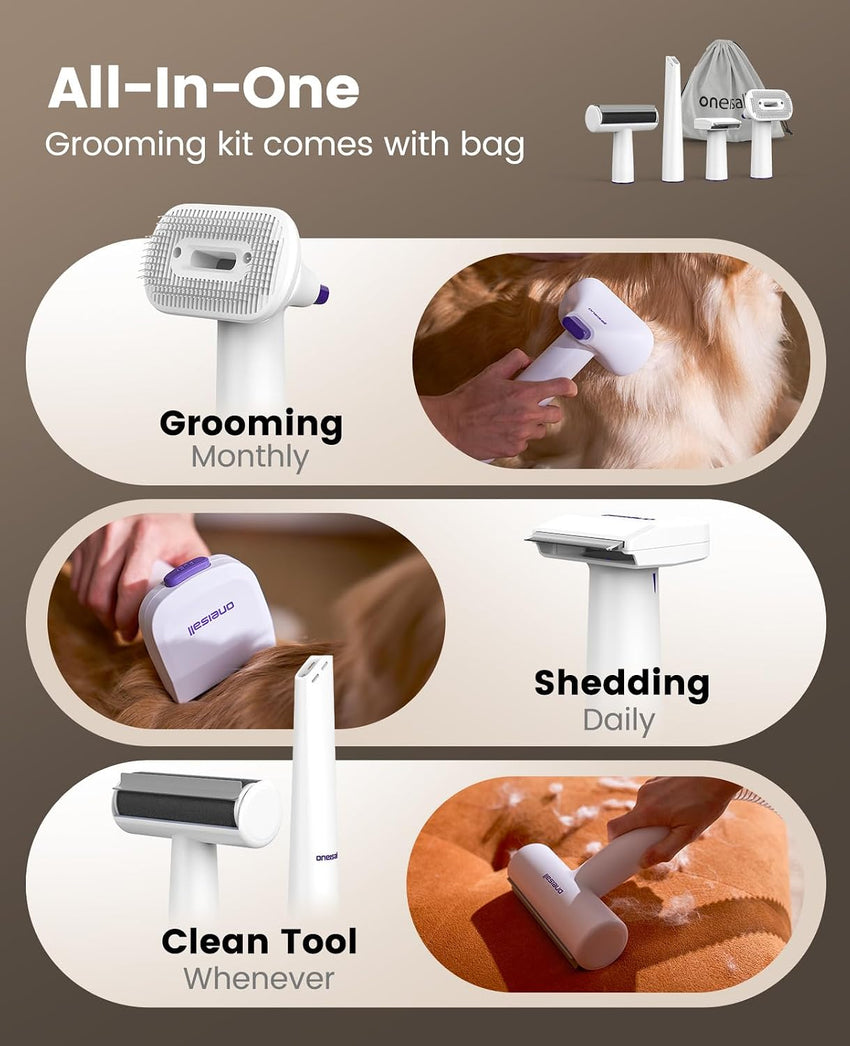 oneisall Dog Grooming Vacuum Kit,Suction 99% Pet Hair,Dog Grooming Brush,Dog Hair Vacuum Groomer with 4 Pet Grooming Tools,Pet Hair Remover