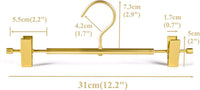 Amber Home 31cm Premium Matte Gold Aluminum Trousers Hangers 20pcs, Extra Smooth & Durable Metal Skirt Pants Hanger, Light & Sturdy Metal Rack for Bottoms with Non-slip Clips and Swivel Hook
