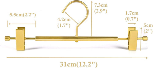 Amber Home 31cm Premium Matte Gold Aluminum Trousers Hangers 20pcs, Extra Smooth & Durable Metal Skirt Pants Hanger, Light & Sturdy Metal Rack for Bottoms with Non-slip Clips and Swivel Hook