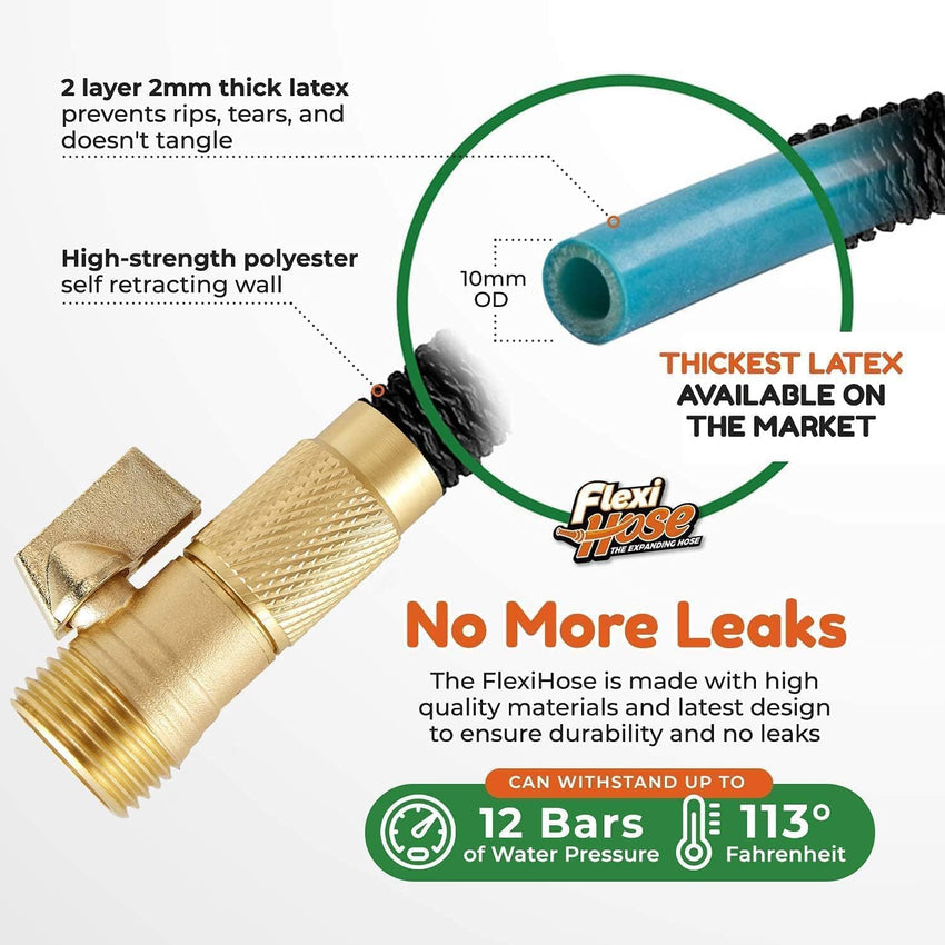 Expandable Garden Hose 50ft with 8-Function Nozzle No-Kink Brass Fittings