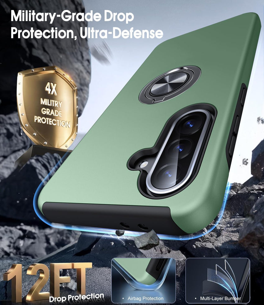 AOUIA for Samsung Galaxy A56 5G Case with 2 Pack Screen Protector, Military Protection Shockproof Samsung A56 5G Phone Case with 360^0 Rotating Ring Kickstand for Samsung A56, Alpine Green