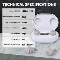 Rechargeable In-Ear Sound Amplifiers (Pair) Touch Control Noise Reduction LED Charging Case Beige