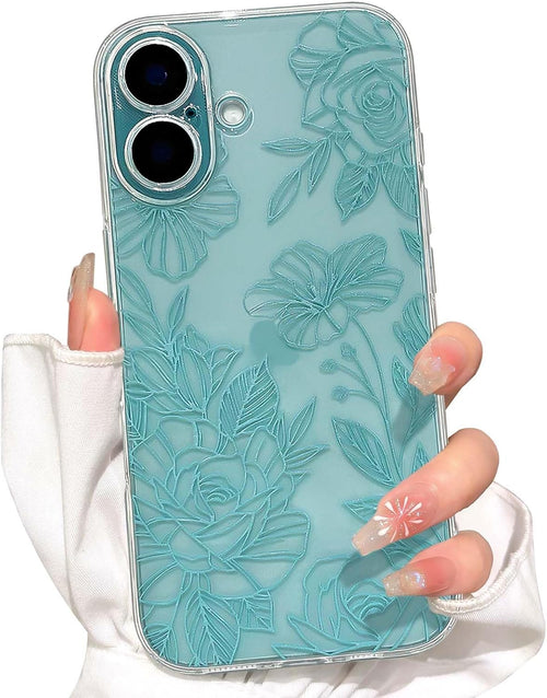 NITITOP Compatible with iPhone 16 Plus Case Cute Clear Green Flower Floral Line Design for Women Girls Transparent Full Camera Slim Soft TPU Shockproof Protective Phone Cover - Green