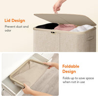 Laundry Basket 165L with Lid 3 Compartments Divider Beige
