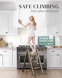 GameGem Folding Step Ladder with Anti-Slip Wide Pedal Ã¢ÂÂ Lightweight Aluminium, Champagne Gold