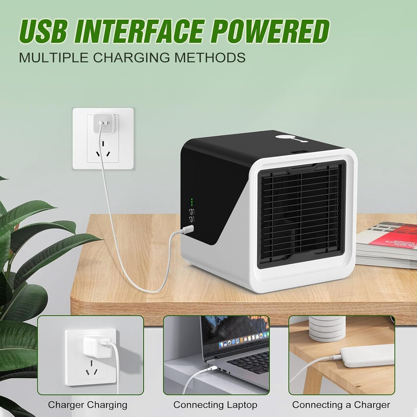 Portable Evaporative Air Cooler Fan 3 Speeds Replaceable Filter Humidifier 7-LED