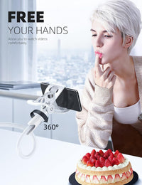 Lamicall Gooseneck Phone Holder, Flexible Holder for Bed - Lazy Arm 360 Adjustable Clamp Bracket for iPhone 16 15 14 Pro Max Plus, 13 12 Pro Max Mini, 11 Pro Xs XR X, Samsung S23, Smartphones - White