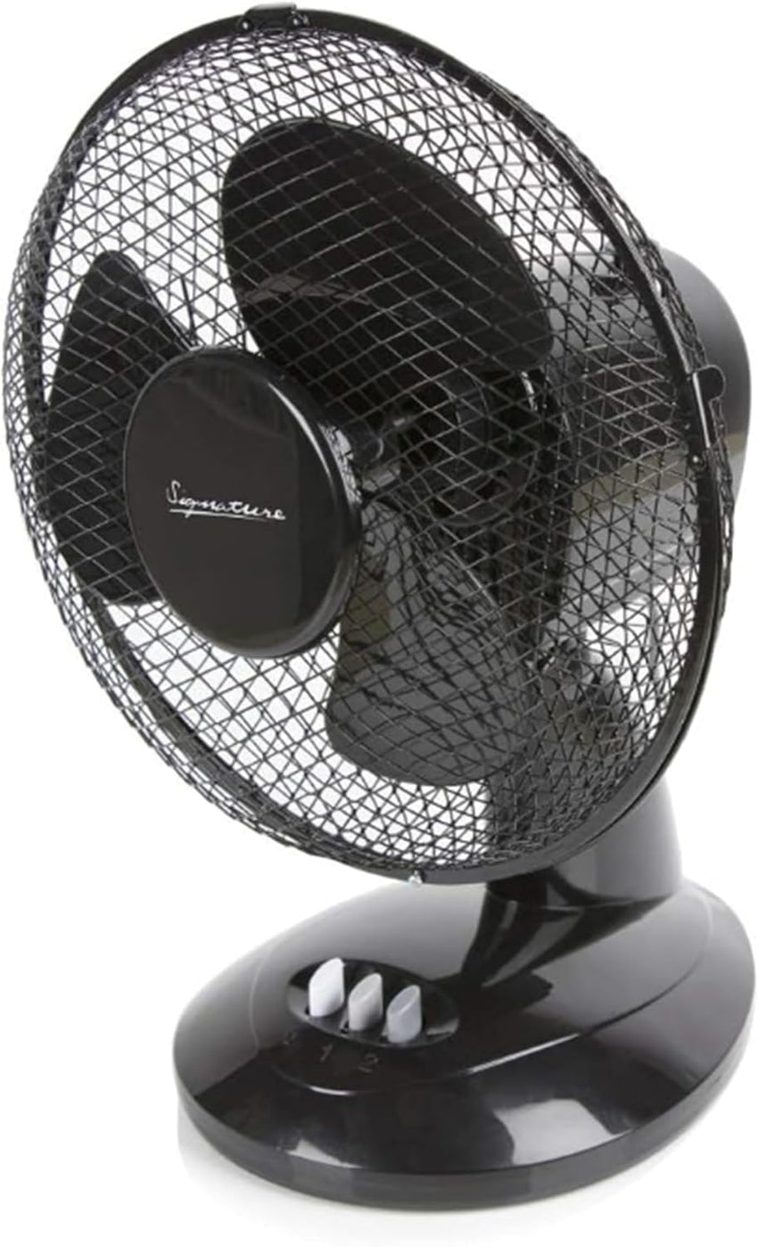 Signature 9â 2 Speed Desk Fan with Oscillation, Adjustable Tilt, Black, S40008B