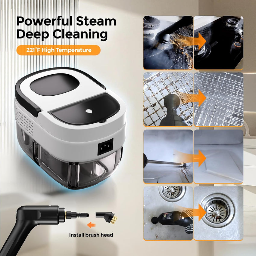 Handheld Steam Cleaner 3-Grade Adjustable Handle Portable White