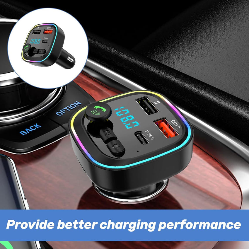 Car Bluetooth Transmitter,5.3 FM Bluetooth Car Adapter,PD 20W & QC 3.0 Fast Charging,FM Bluetooth Transmitter Car Dual Usb+1 Type-C,Hands Free Calling FM Transmitter Bluetooth Car,Supports USB/TF/SD