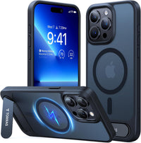 TORRAS [Invisible Titanium Stand for iPhone 15 Case [12FT Military Shockproof ] [TOP N56 Magnets] [20W Fast Charging] Truly Completely Flat & Slim Case iPhone 15 Cover - Pstand Black