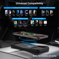 Wireless Car Charging Pad, Polmxs 15W Fast Wireless Car Charger Pad Non Slip Charging Mat 30cm Cable with 70cm Extension Cable Compatible with iPhone 17/16/15/14/13/12/11, Samsung, Google
