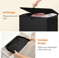 150L Laundry Basket with Lid 3-Section Foldable Dirty Clothes Organiser Black