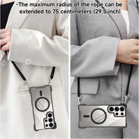 CAROKI Crossbody Lanyard Case for Samsung S25 Ultra,Ultra Clear Hard Back Magnetic Case Compatible with MagSafe Bumper with Strap Adjustable Neck Cord Cover for Samsung S25 Ultra-Black