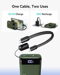 INIU 20000mAh Power Bank 22.5W PD3.0 QC4.0 USB-C Fast Charge Portable Battery Green