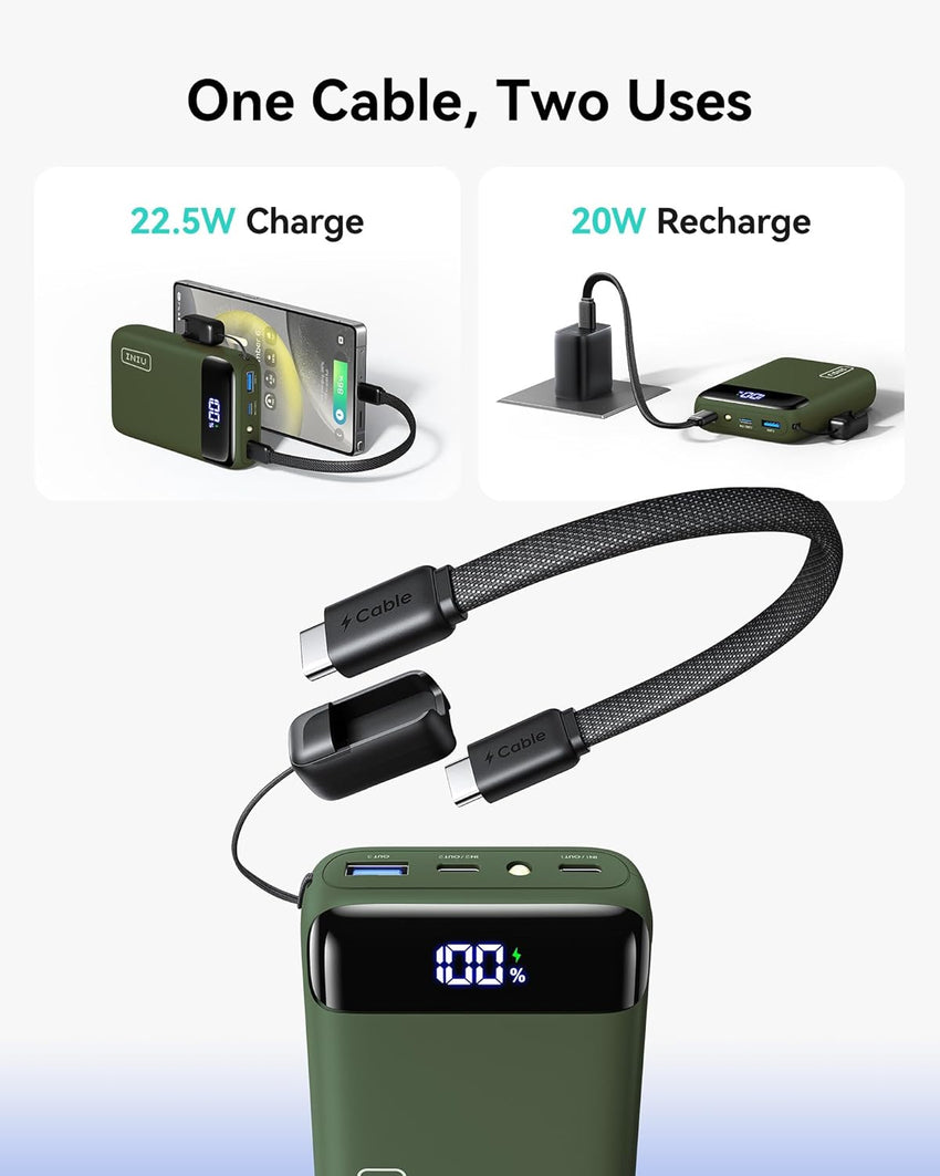 INIU 20000mAh Power Bank 22.5W PD3.0 QC4.0 USB-C Fast Charge Portable Battery Green