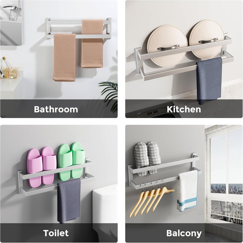 Wall-Mounted Double Towel Rail SUS304 Stainless Steel 2-Tier Brushed Ã¢ÂÂ 50 cm