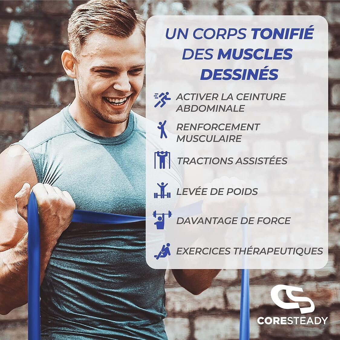 Coresteady Pull Up Bands & Resistance Bands - Rubber Heavy Duty Elastic Loop Band for Men & Women - Build Fit Power & Muscle - Training, Fitness Assist Pull Ups & Gym Exercise - Blue, 30-80kg