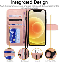 TECHGEAR iPhone 12 Pro Leather Wallet Case, Flip Protective Case Cover with Wallet Card Holder, Stand & Wrist Strap - Rose Gold PU Leather with Magnetic Closure for iPhone 12/12 Pro 6.1"